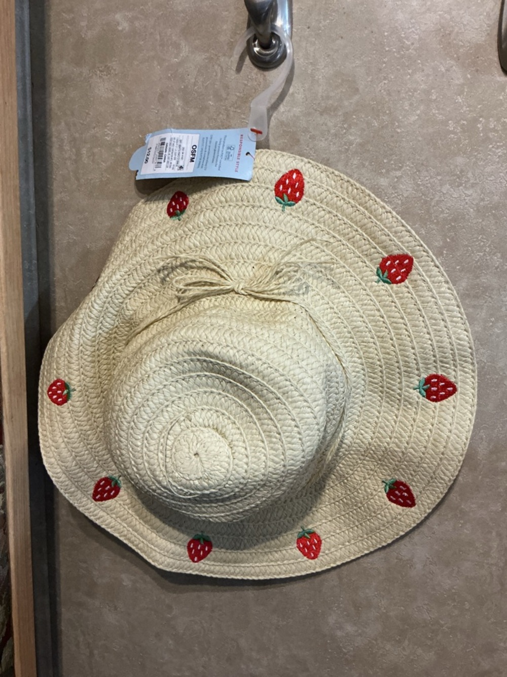 Cat & Jack Straw Sun Hat with Red Strawberry Embroidery
